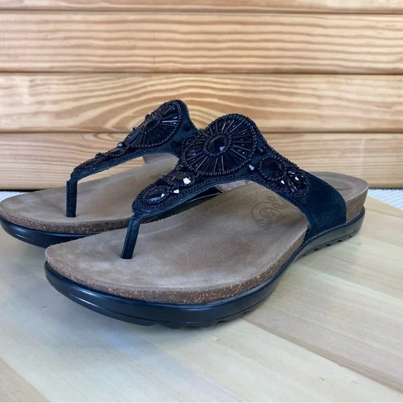 Dansko Womens Slide Sandals Pamela 38 EUR Black Leather Beaded Thong Summer Shoe - Picture 1 of 11